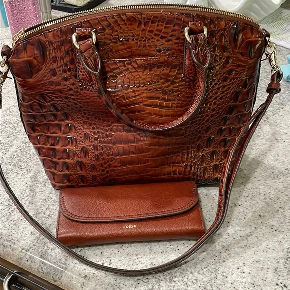 Brahmin | Bags | Brahmin Brown Crocembossed Leather Satchel  Brahmin Brown Croc-Embossed Leather Satchel Bag main image 0